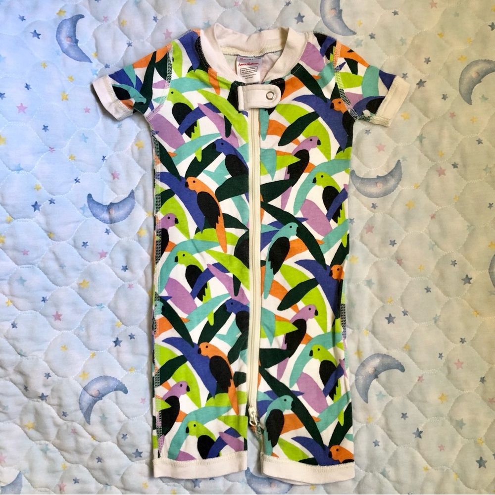 Hanna Andersson Multicolor Bird Print Cotton Zipper Pajamas - Cream Trim